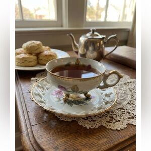 Cherry China Made in Japan Lusterware Tea Set Reticulated Gold Gilt Cottagecore